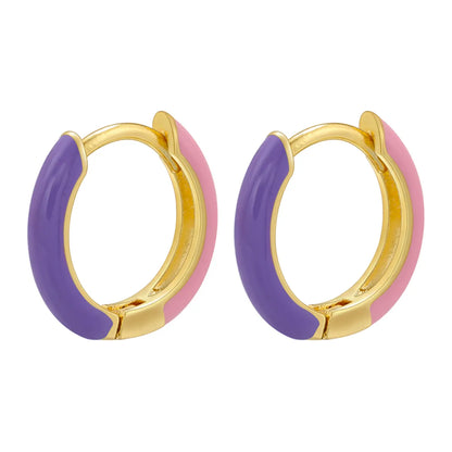 1 Pair Basic Simple Style Circle Round Enamel Plating Copper 18k Gold Plated Hoop Earrings