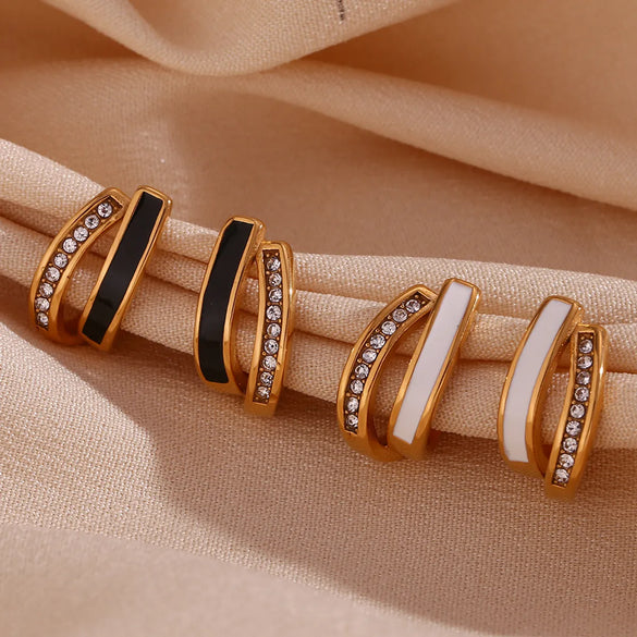 1 Pair Basic Simple Style Classic Style C Shape Plating Inlay Stainless Steel Rhinestones 18k Gold Plated Ear Studs