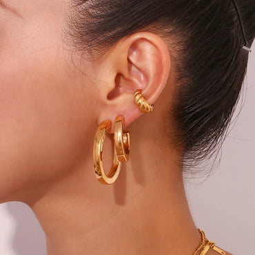 1 Pair Basic Simple Style Classic Style C Shape Plating Stainless Steel 18k Gold Plated Earrings