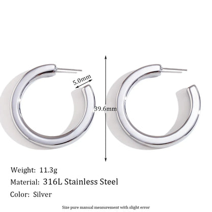 1 Pair Basic Simple Style Classic Style C Shape Plating Stainless Steel 18k Gold Plated Earrings