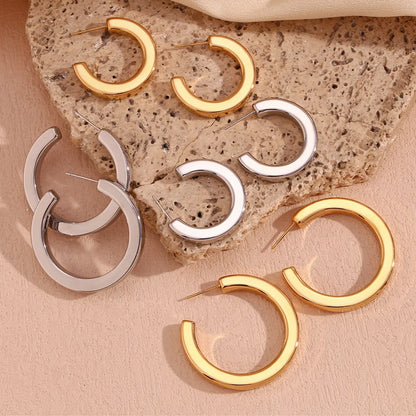 1 Pair Basic Simple Style Classic Style C Shape Plating Stainless Steel 18k Gold Plated Earrings