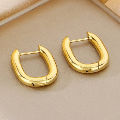 1 Pair Basic Simple Style Classic Style Geometric Star Solid Color 304 Stainless Steel 18K Gold Plated Hoop Earrings