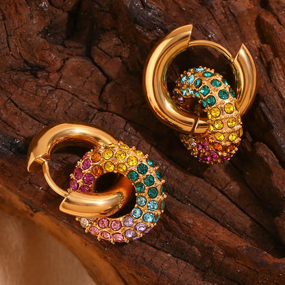 1 Pair Basic Simple Style Classic Style Multicolor Plating Inlay Stainless Steel Rhinestones 18k Gold Plated Drop Earrings