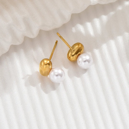 1 Pair Basic Simple Style Classic Style Pearl Solid Color Plating 304 Stainless Steel 14K Gold Plated Ear Studs