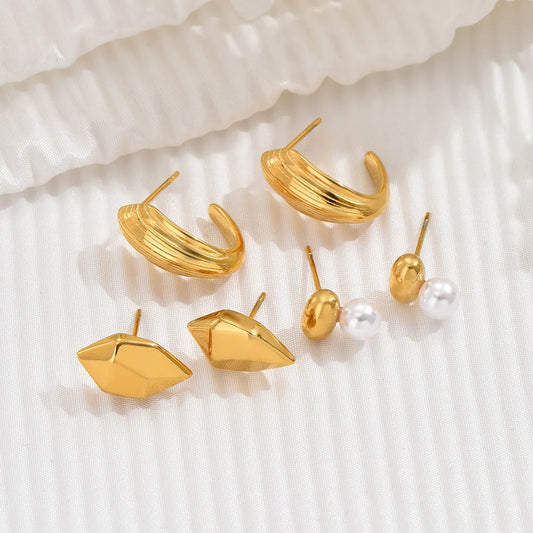 1 Pair Basic Simple Style Classic Style Pearl Solid Color Plating 304 Stainless Steel 14K Gold Plated Ear Studs