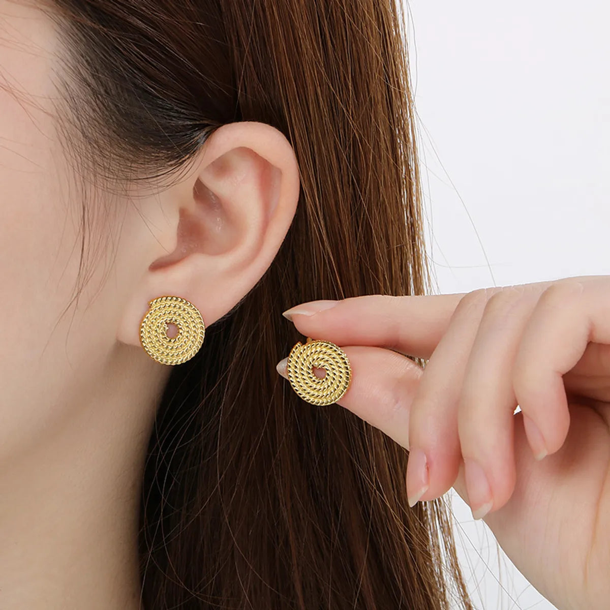 1 Pair Basic Simple Style Classic Style Round Spiral 304 Stainless Steel 18K Gold Plated Ear Studs