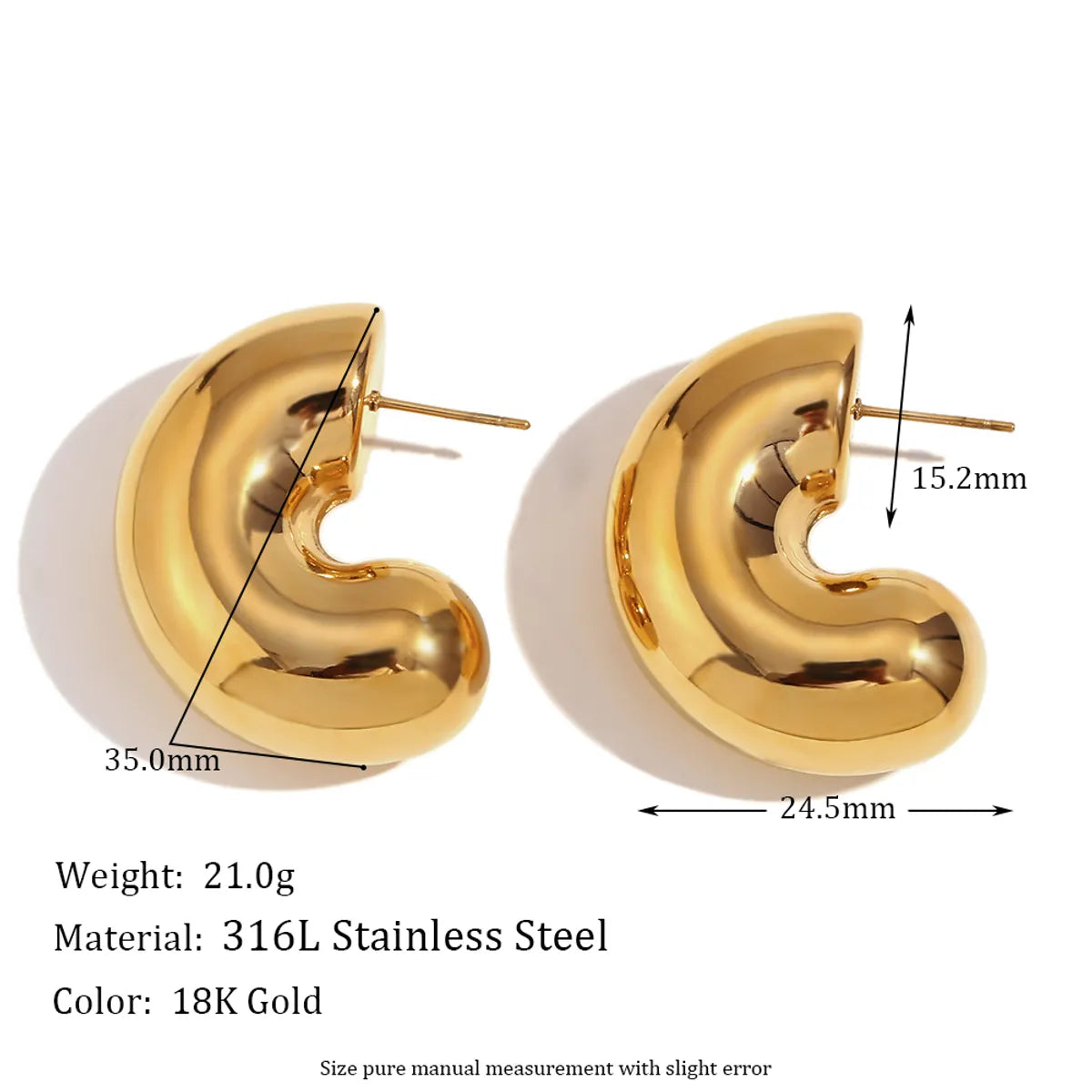 1 Pair Basic Simple Style Classic Style Solid Color Plating 304 Stainless Steel 18K Gold Plated Ear Studs