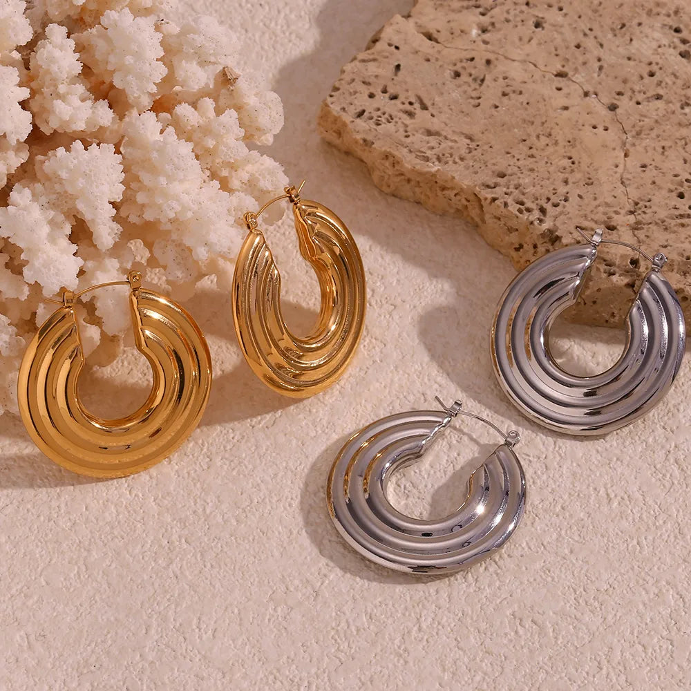 1 Pair Basic Simple Style Classic Style Solid Color Plating 304 Stainless Steel 18K Gold Plated Earrings