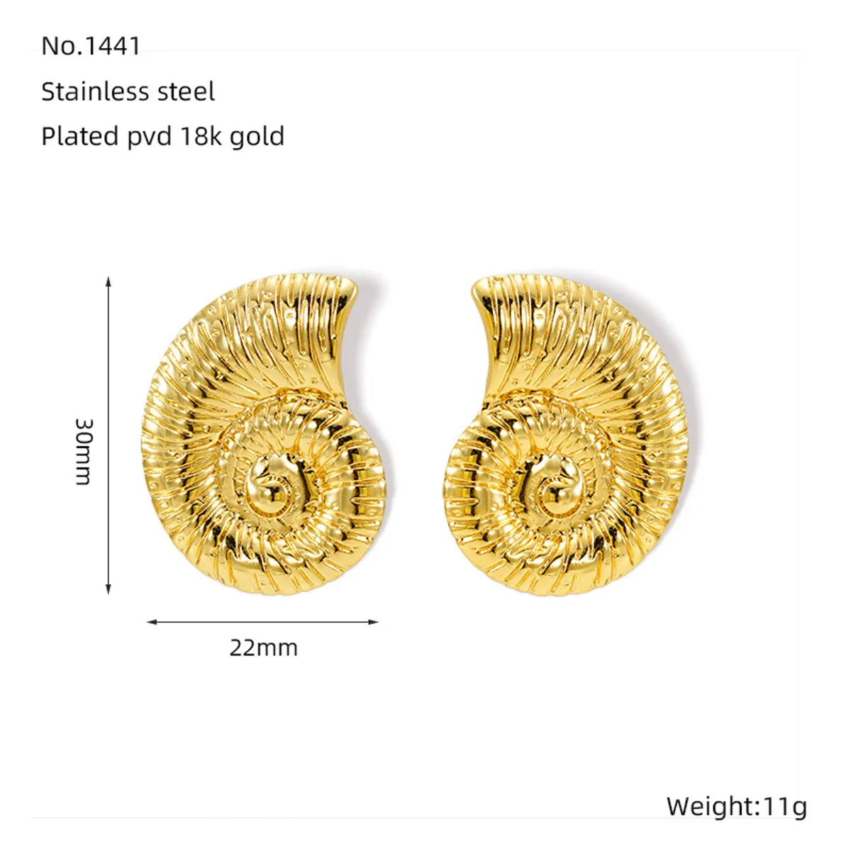 1 Pair Basic Simple Style Classic Style Solid Color Spiral Plating 304 Stainless Steel 18K Gold Plated Ear Studs