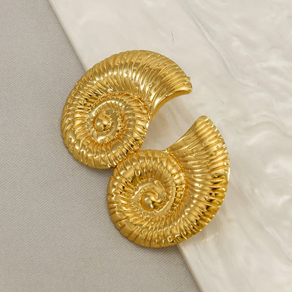 1 Pair Basic Simple Style Classic Style Solid Color Spiral Plating 304 Stainless Steel 18K Gold Plated Ear Studs