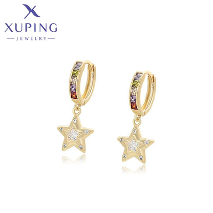 1 Pair Basic Simple Style Classic Style Star Plating Inlay Copper Artificial Gemstones 18K Gold Plated Drop Earrings