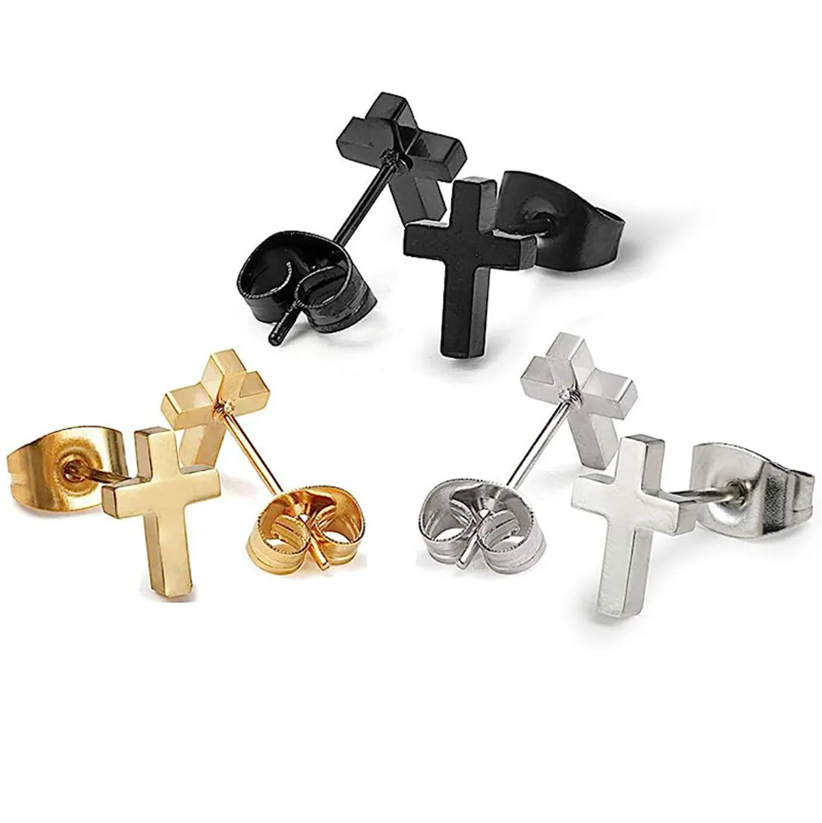 1 Pair Basic Simple Style Commute Cross Plating 304 Stainless Steel Ear Studs