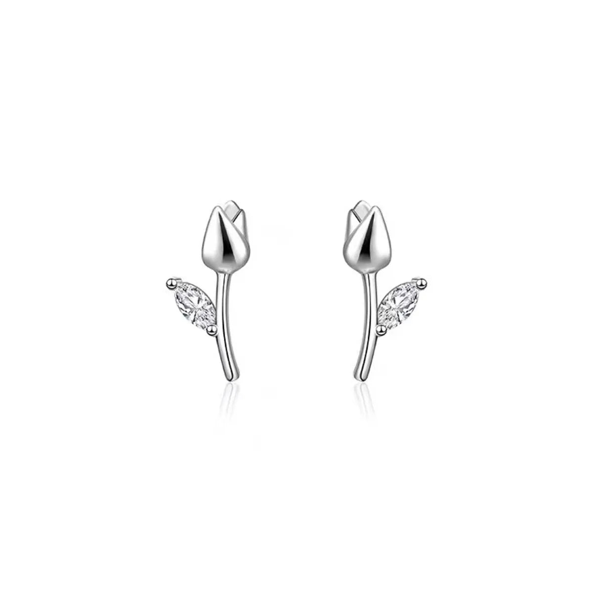 1 Pair Basic Simple Style Flower Sterling Silver Inlay Zircon Ear Studs