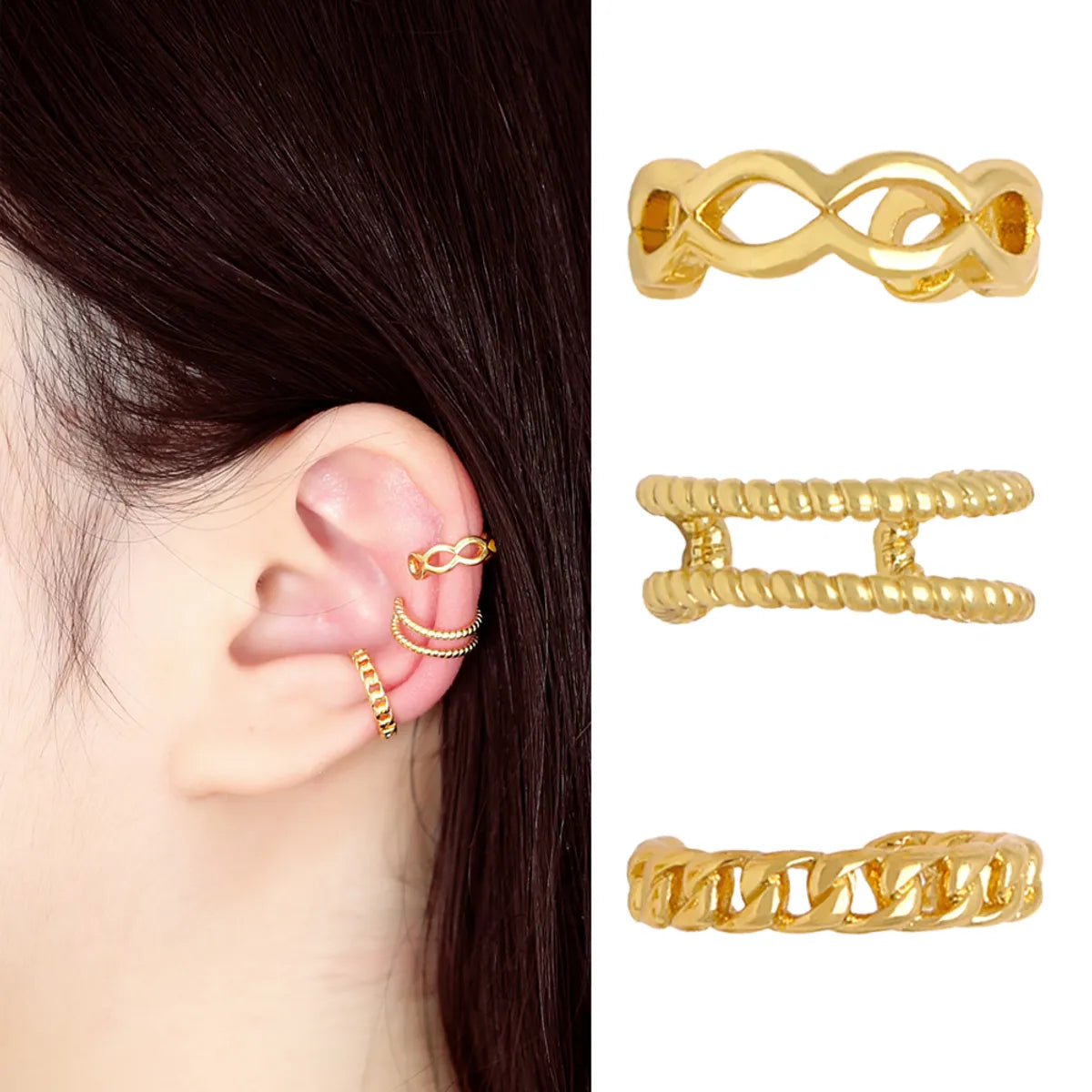 1 Pair Basic Simple Style Geometric Plating Copper 18k Gold Plated Ear Cuffs