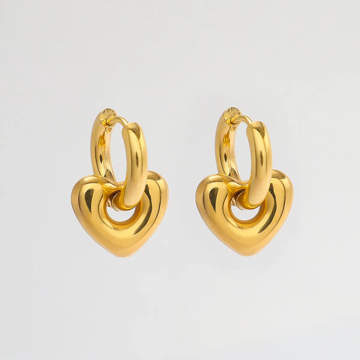 1 Pair Basic Simple Style Heart Shape Solid Color Plating 304 Stainless Steel 18K Gold Plated Drop Earrings