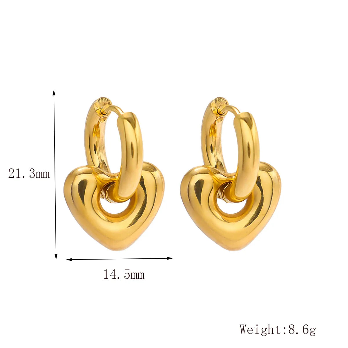 1 Pair Basic Simple Style Heart Shape Solid Color Plating 304 Stainless Steel 18K Gold Plated Drop Earrings