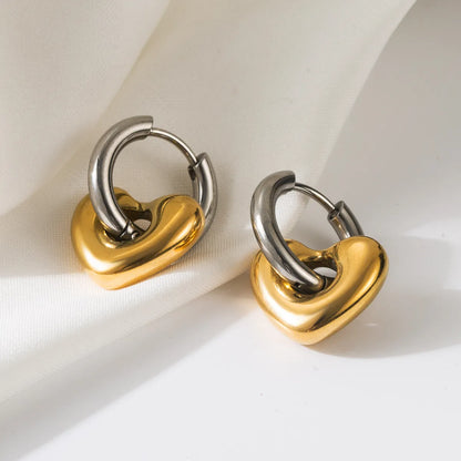 1 Pair Basic Simple Style Heart Shape Solid Color Plating 304 Stainless Steel 18K Gold Plated Drop Earrings