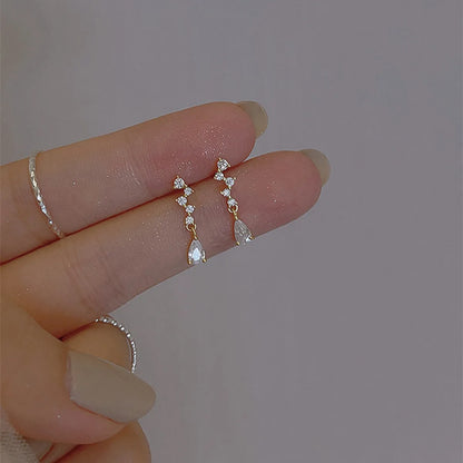 1 Pair Basic Simple Style Solid Color Plating Inlay Stainless Steel Crystal Zircon Drop Earrings