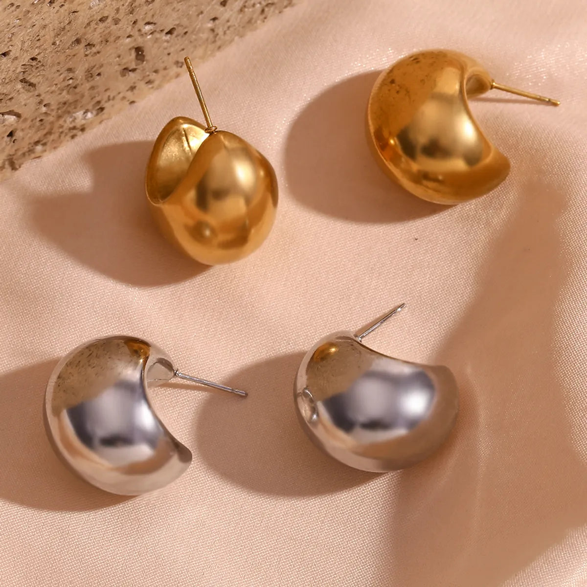 1 Pair Basic Simple Style Solid Color Plating Stainless Steel 18k Gold Plated Ear Studs