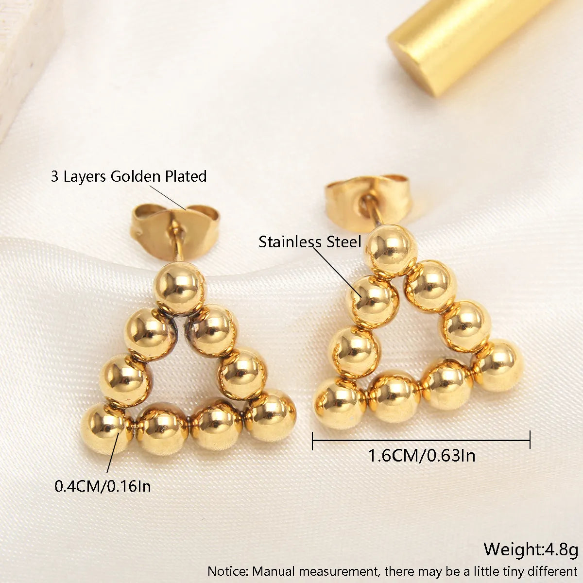 1 Pair Basic Simple Style Triangle Plating Stainless Steel Gold Plated Ear Studs