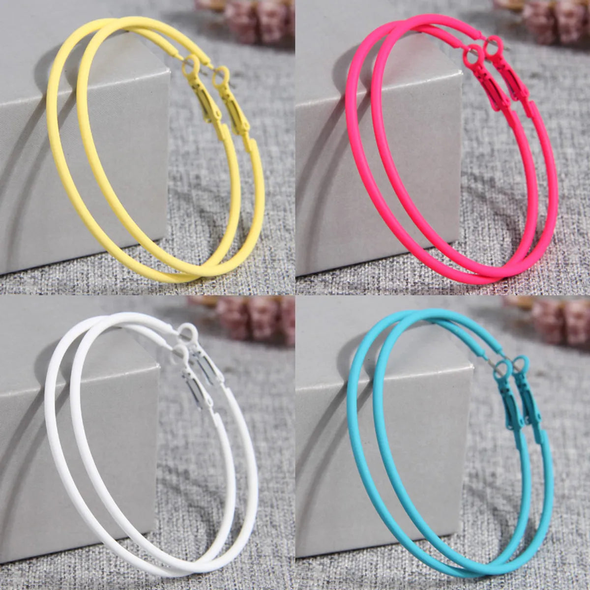 1 Pair Basic Solid Color Alloy Hoop Earrings