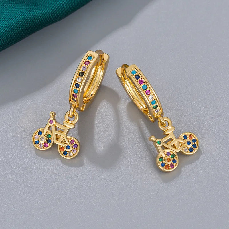 1 Pair Basic Streetwear Korean Style Geometric Bicycle Inlay Copper Zircon Drop Earrings