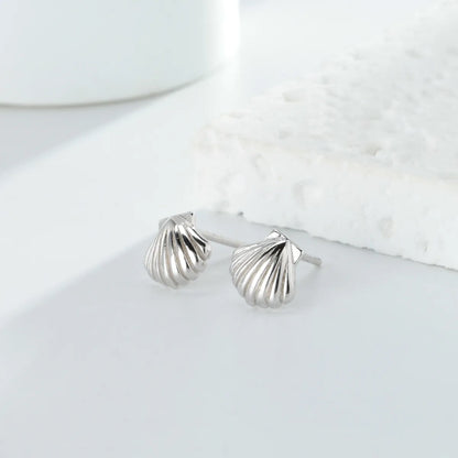 1 Pair Basic Streetwear Scallop Sterling Silver Plating Ear Studs