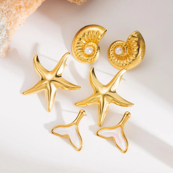 1 Pair Basic Tropical Simple Style Starfish Conch Mermaid Plating 304 Stainless Steel Ear Studs
