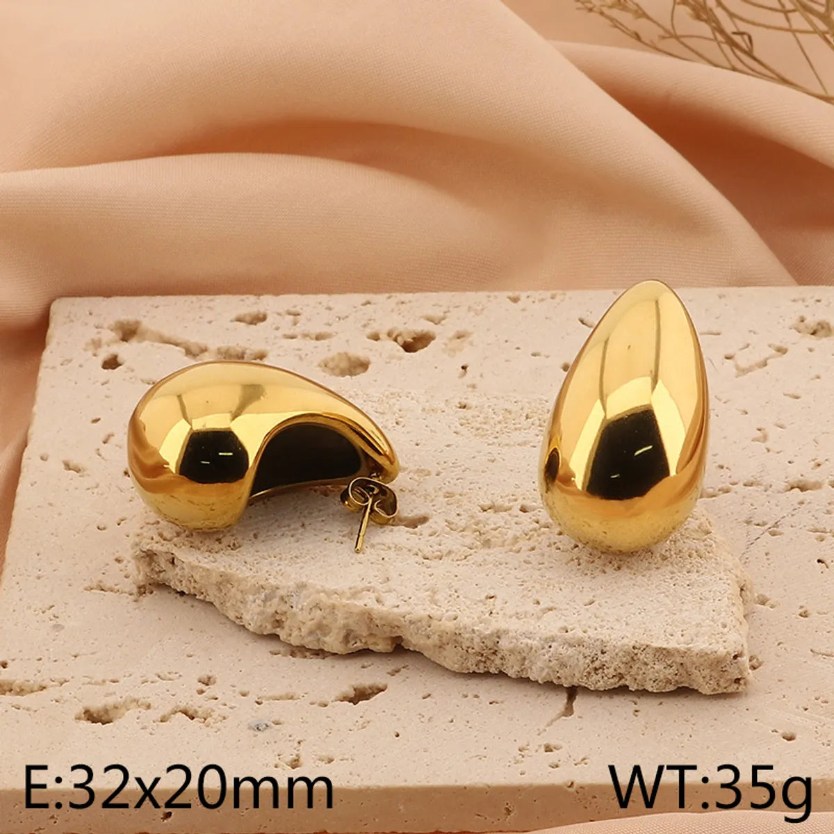 1 Pair Basic Water Droplets Plating Titanium Steel Gold Plated Ear Studs