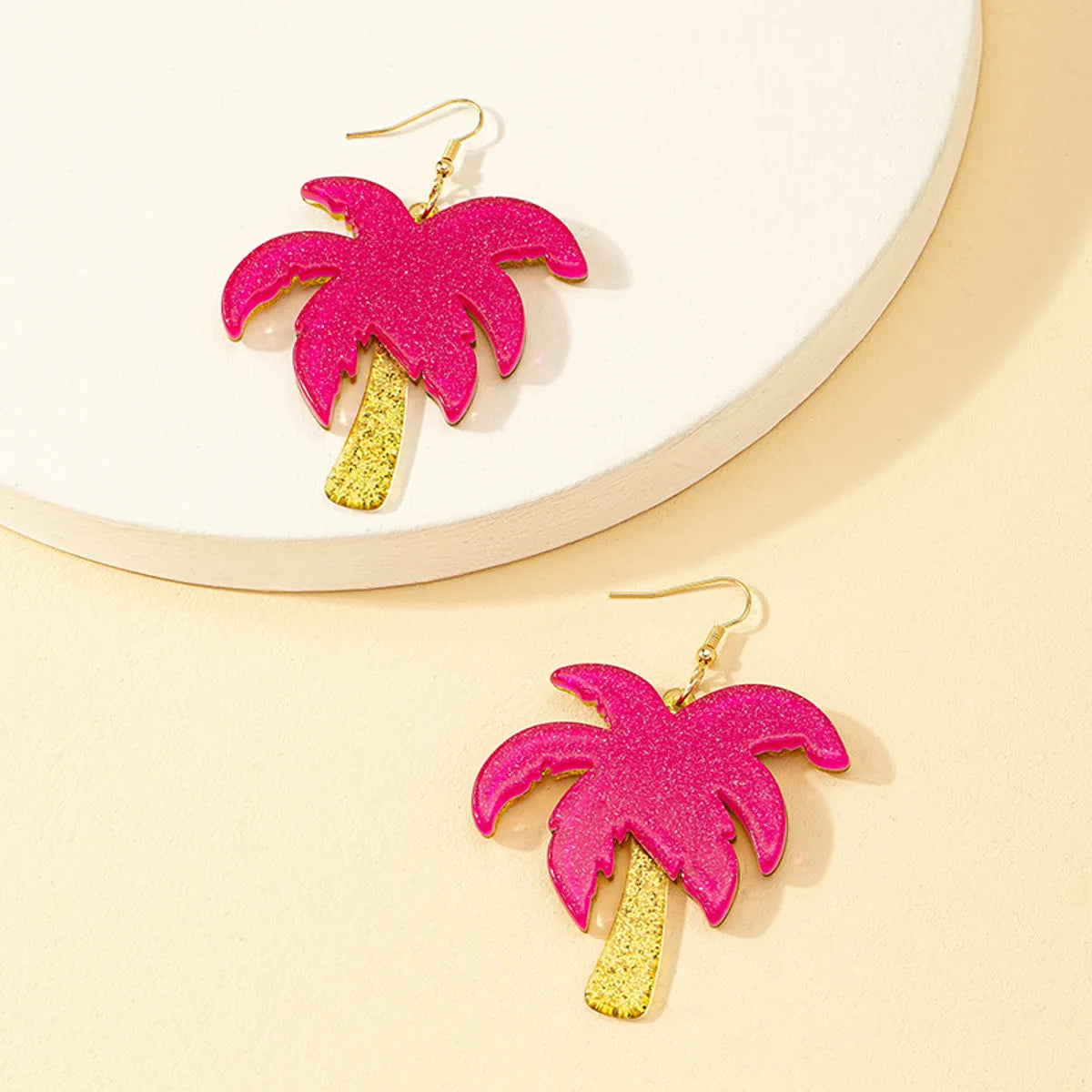 1 Pair Beach Coconut Tree Patchwork Arylic Drop Earrings