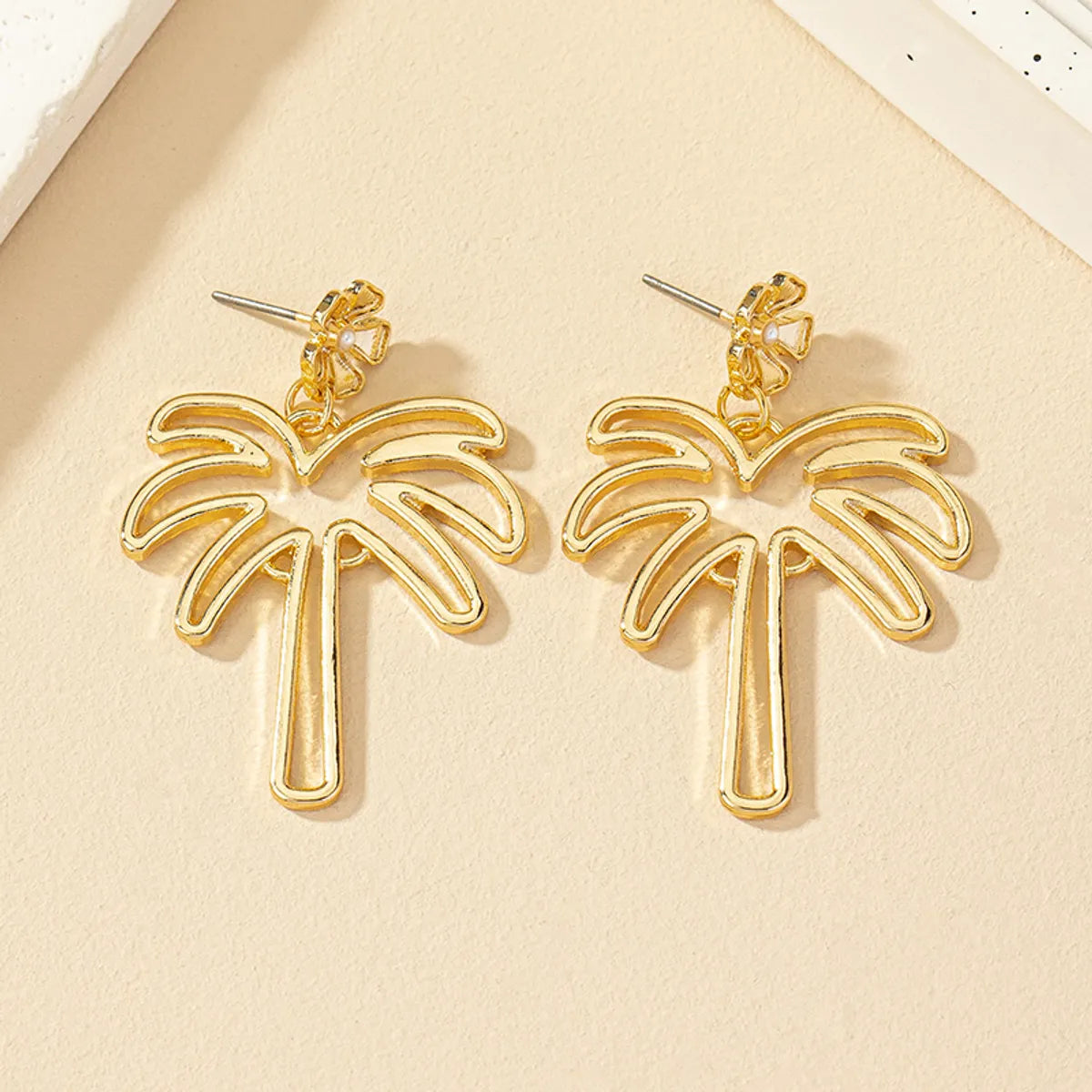 1 Pair Beach Coconut Tree Plating Inlay Alloy Artificial Pearls Gold Plated Drop Earrings