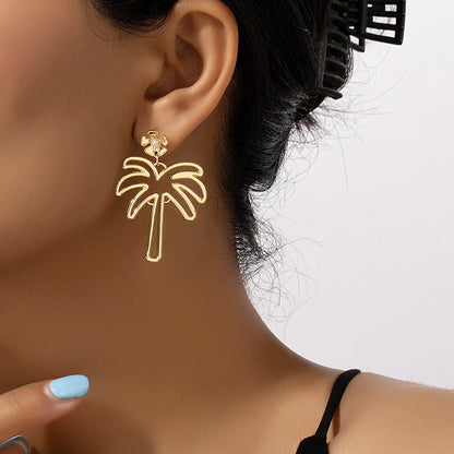 1 Pair Beach Coconut Tree Plating Inlay Alloy Artificial Pearls Gold Plated Drop Earrings