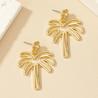 1 Pair Beach Coconut Tree Plating Inlay Alloy Artificial Pearls Gold Plated Drop Earrings