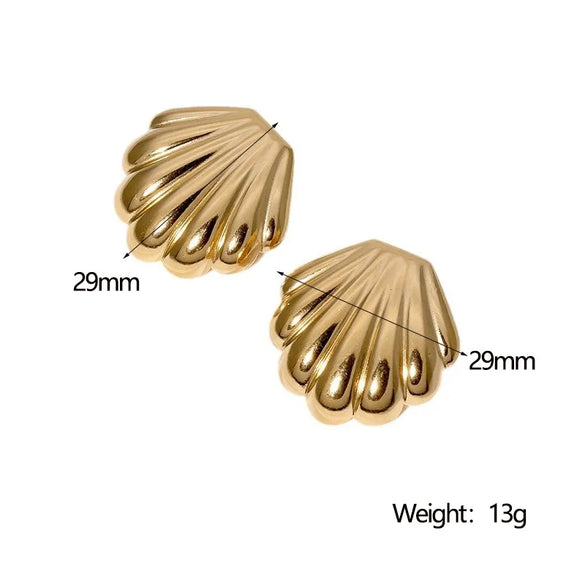 1 Pair Beach Shell Plating 304 Stainless Steel 18K Gold Plated Ear Studs