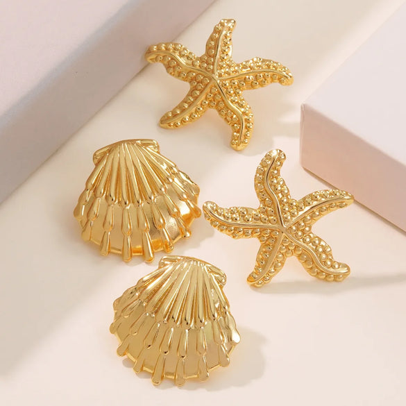 1 Pair Beach Simple Style Classic Style Starfish Shell 304 Stainless Steel Imitation Gold  Ear Studs