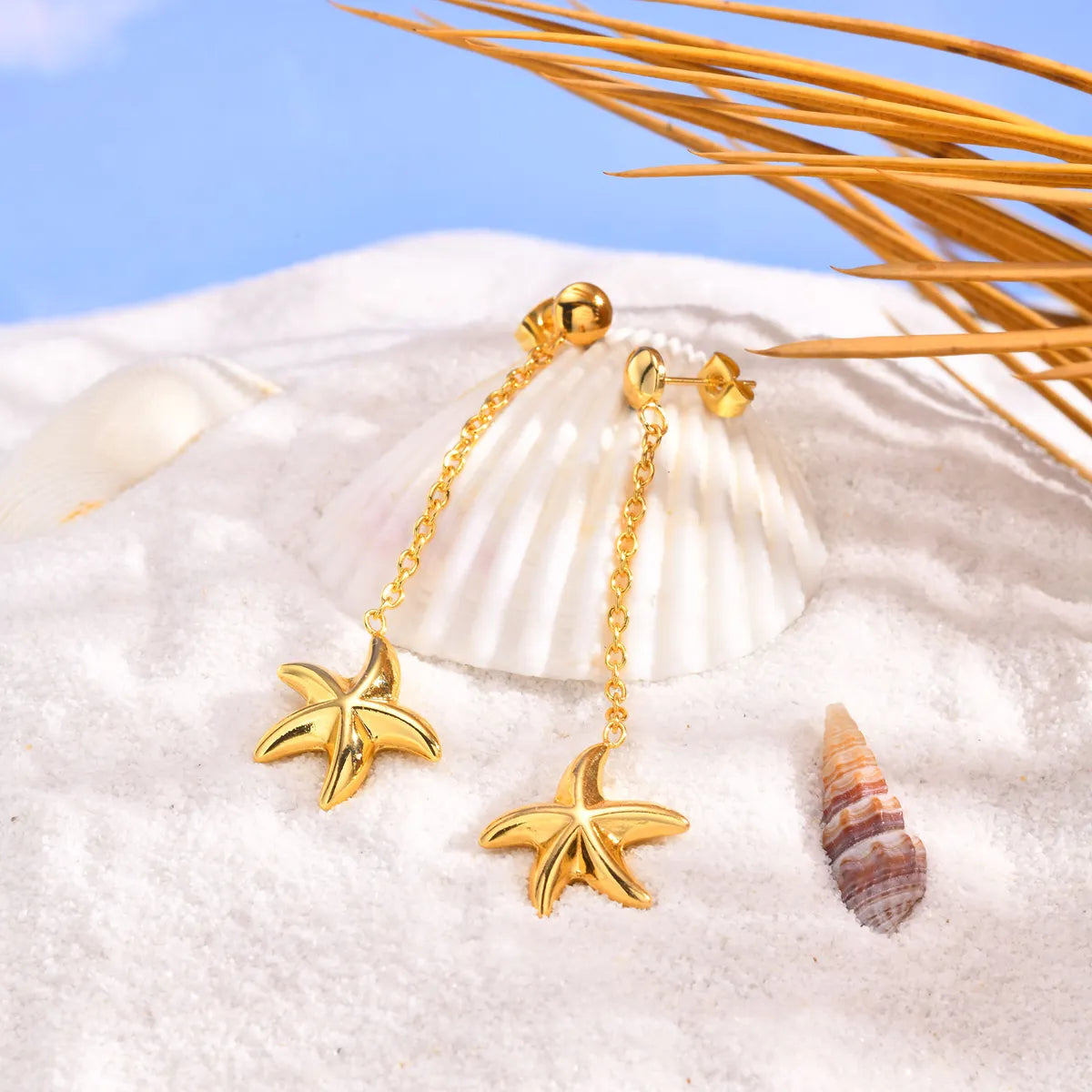 1 Pair Beach Simple Style Starfish Plating 201 Stainless Steel 18K Gold Plated Drop Earrings