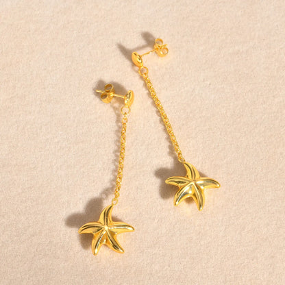 1 Pair Beach Simple Style Starfish Plating 201 Stainless Steel 18K Gold Plated Drop Earrings