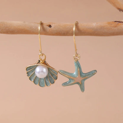 1 Pair Beach Starfish Copper Drop Earrings