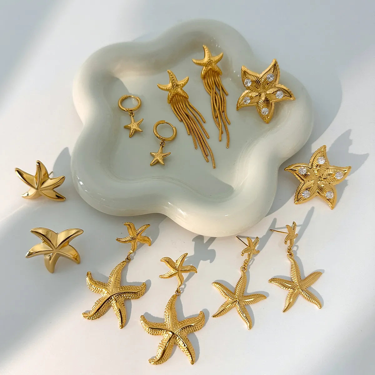 1 Pair Beach Starfish Plating 304 Stainless Steel 18K Gold Plated Drop Earrings