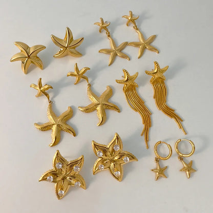 1 Pair Beach Starfish Plating 304 Stainless Steel 18K Gold Plated Drop Earrings