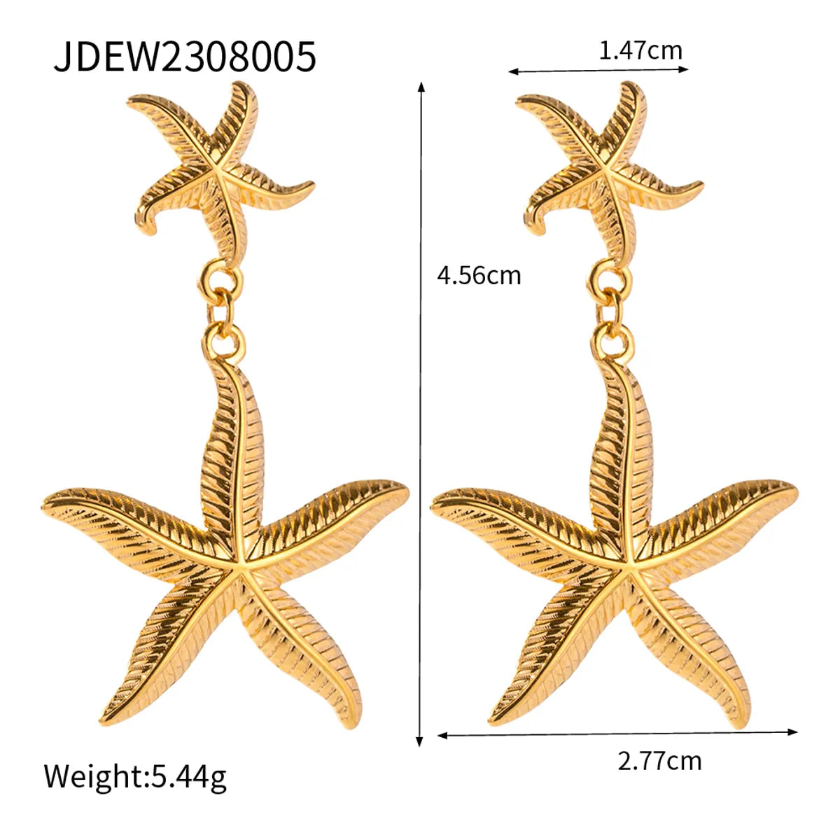 1 Pair Beach Starfish Plating 304 Stainless Steel 18K Gold Plated Drop Earrings