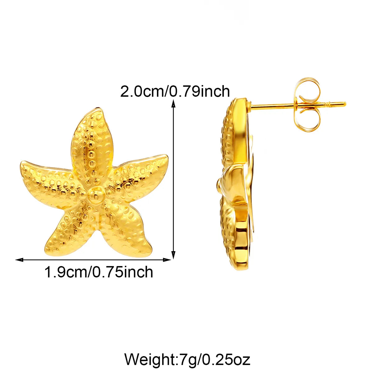 1 Pair Beach Starfish Plating 304 Stainless Steel 18K Gold Plated Ear Studs