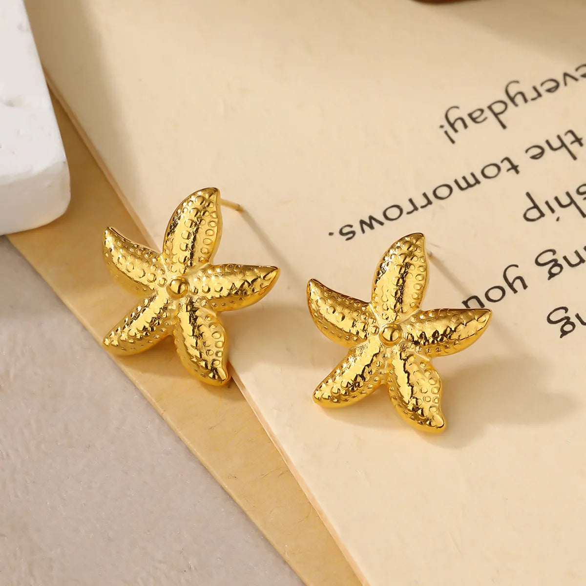 1 Pair Beach Starfish Plating 304 Stainless Steel 18K Gold Plated Ear Studs