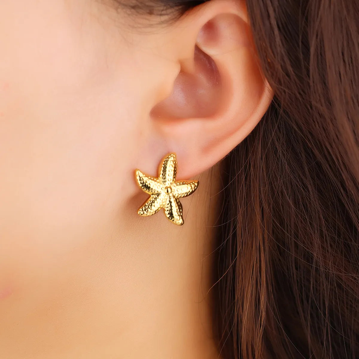 1 Pair Beach Starfish Plating 304 Stainless Steel 18K Gold Plated Ear Studs