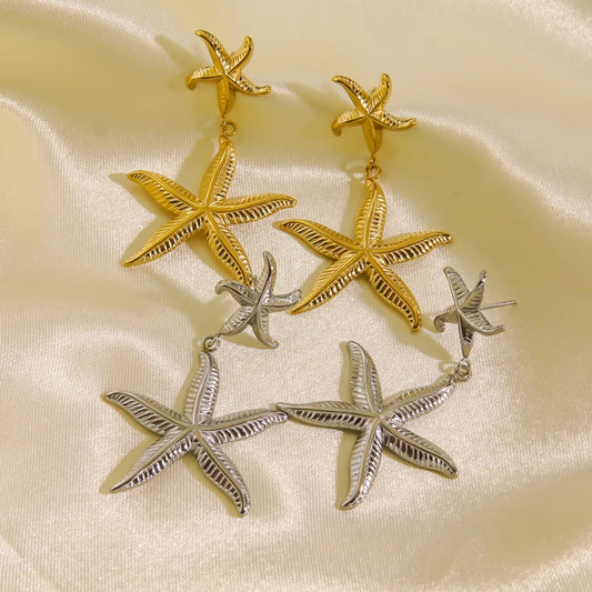 1 Pair Beach Starfish Plating Stainless Steel 14k Gold Plated Drop Earrings