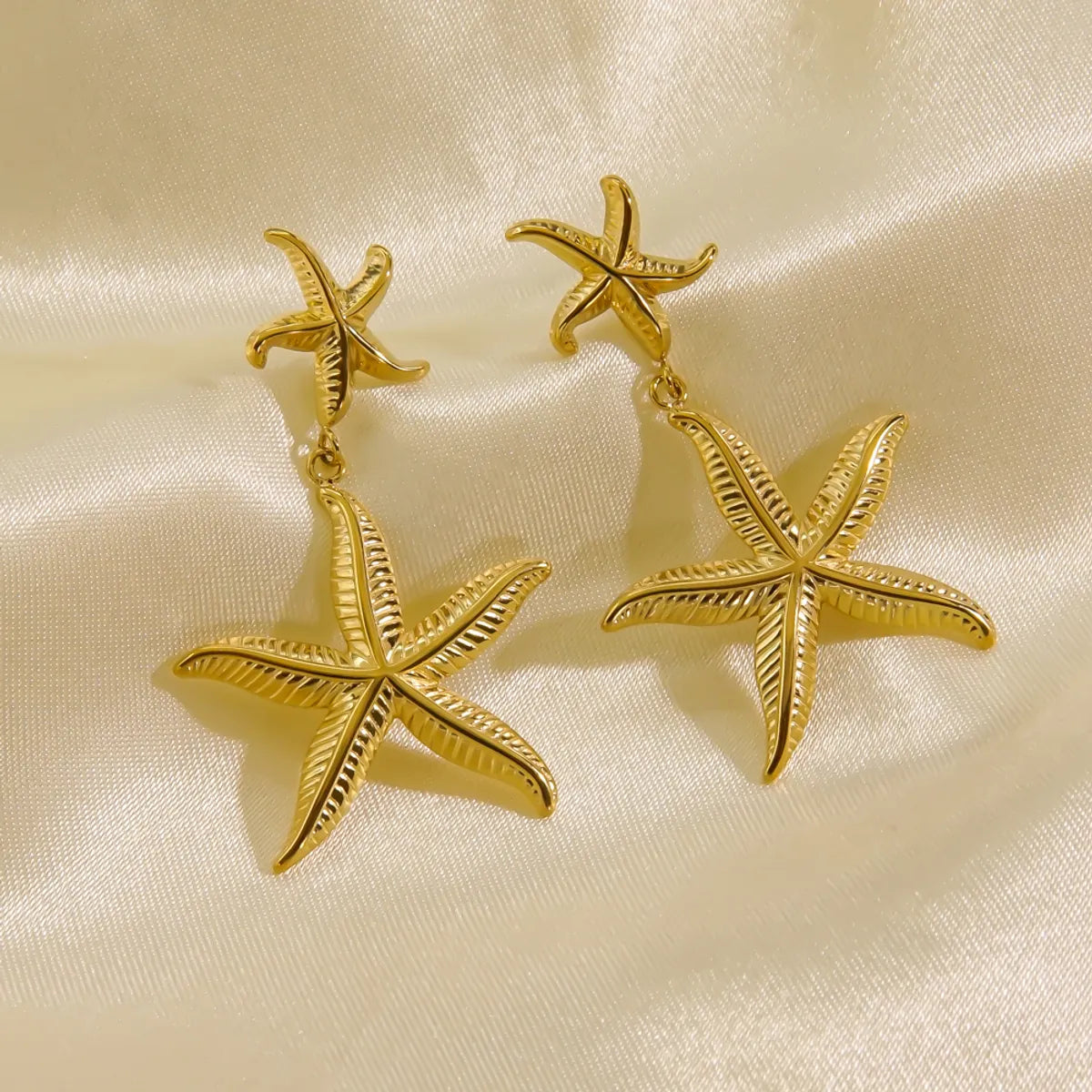 1 Pair Beach Starfish Plating Stainless Steel 14k Gold Plated Drop Earrings