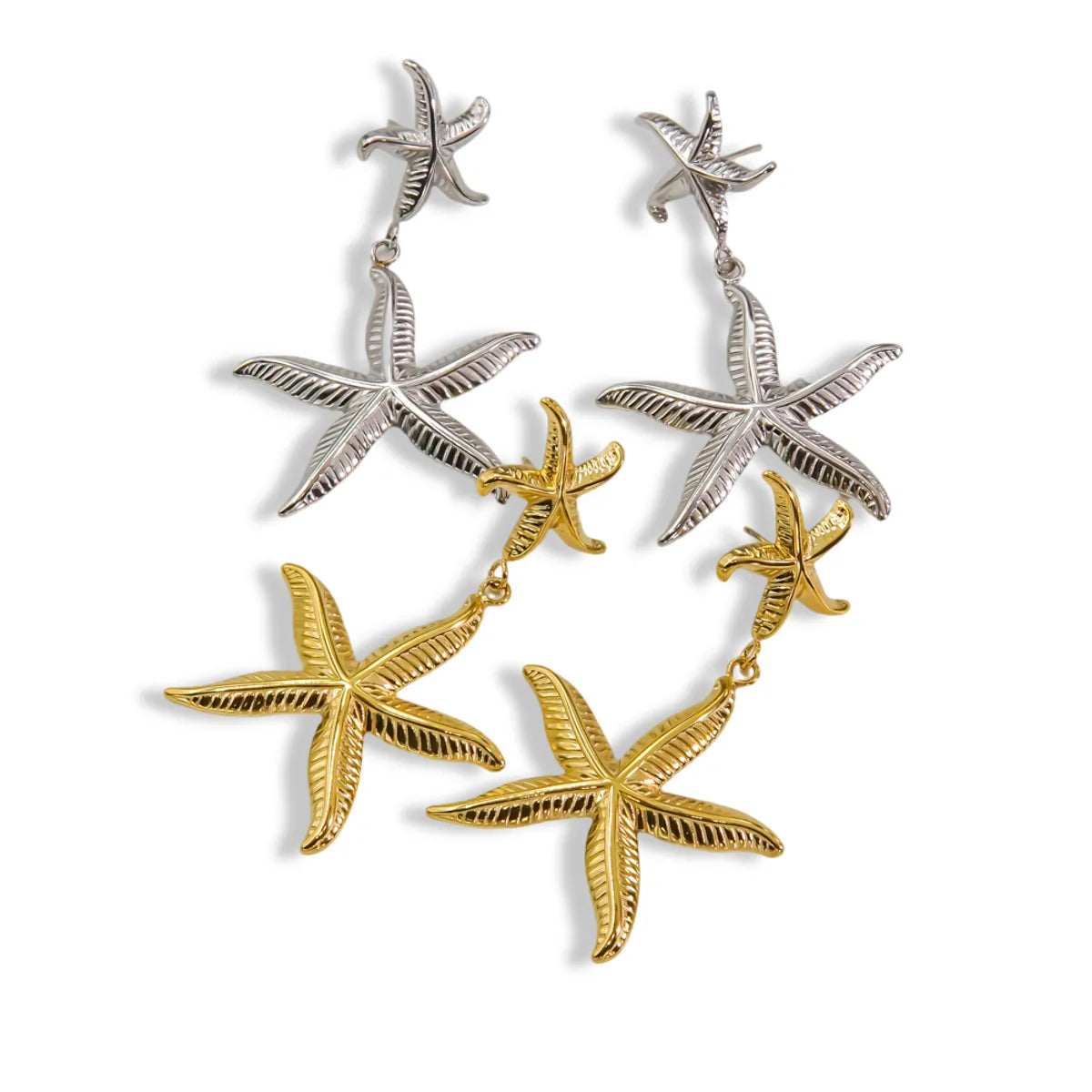 1 Pair Beach Starfish Plating Stainless Steel 14k Gold Plated Drop Earrings