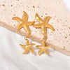 1 Pair Beach Starfish Shell Plating 304 Stainless Steel 18K Gold Plated Drop Earrings