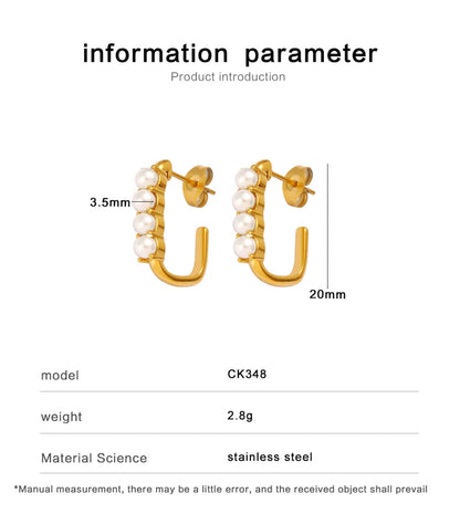 1 Pair Beach Sweet C Shape Inlay 304 Stainless Steel 316 Stainless Steel  Glass Pearl 18K Gold Plated Ear Studs