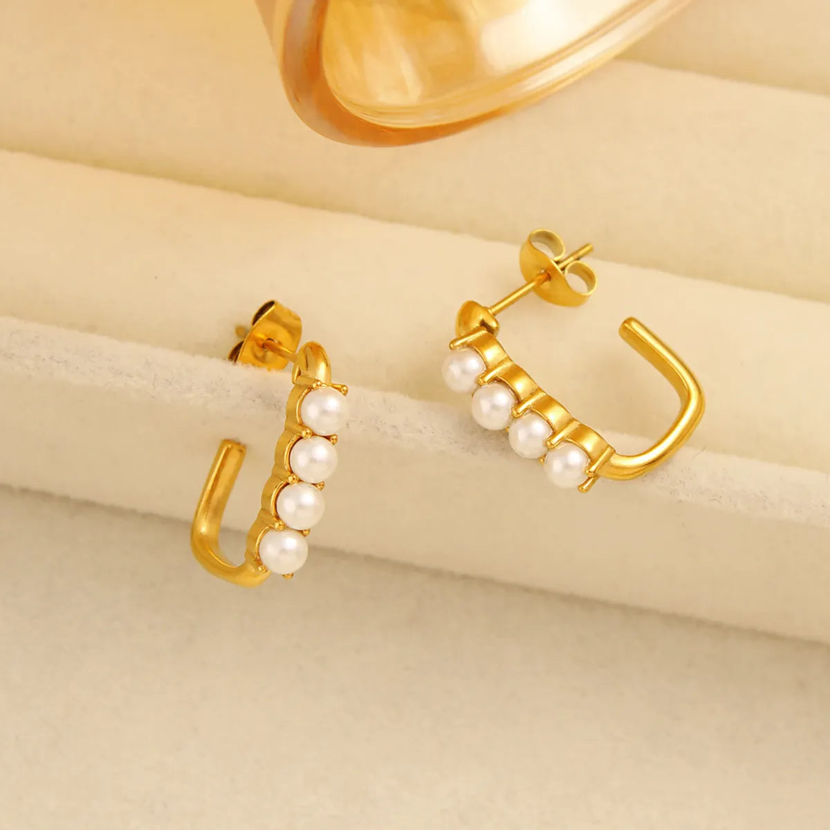 1 Pair Beach Sweet C Shape Inlay 304 Stainless Steel 316 Stainless Steel  Glass Pearl 18K Gold Plated Ear Studs